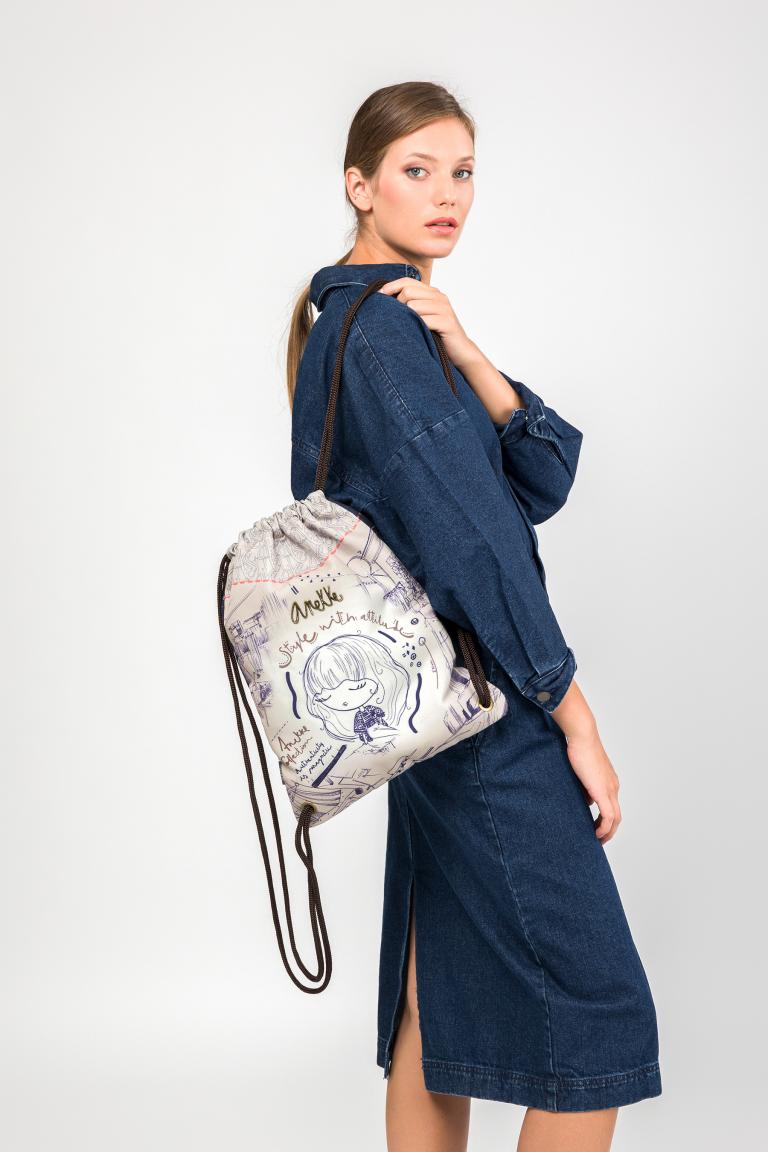 Mademoiselle Studio Zugbandrucksack beige blau Anekke Modeatelier