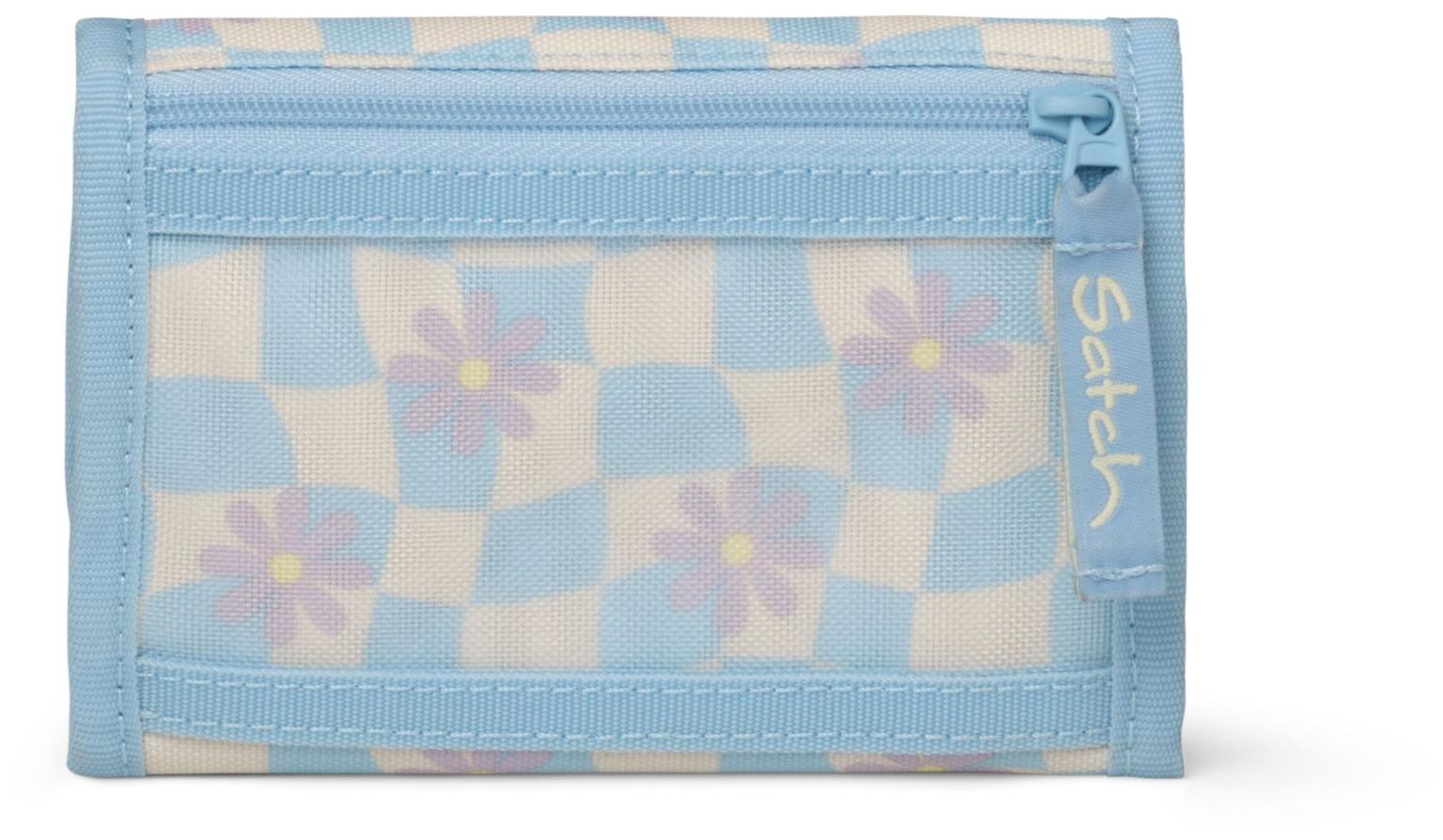 Mädchengeldtasche hellblau kariert Blumen Satch Wallet Summer Era