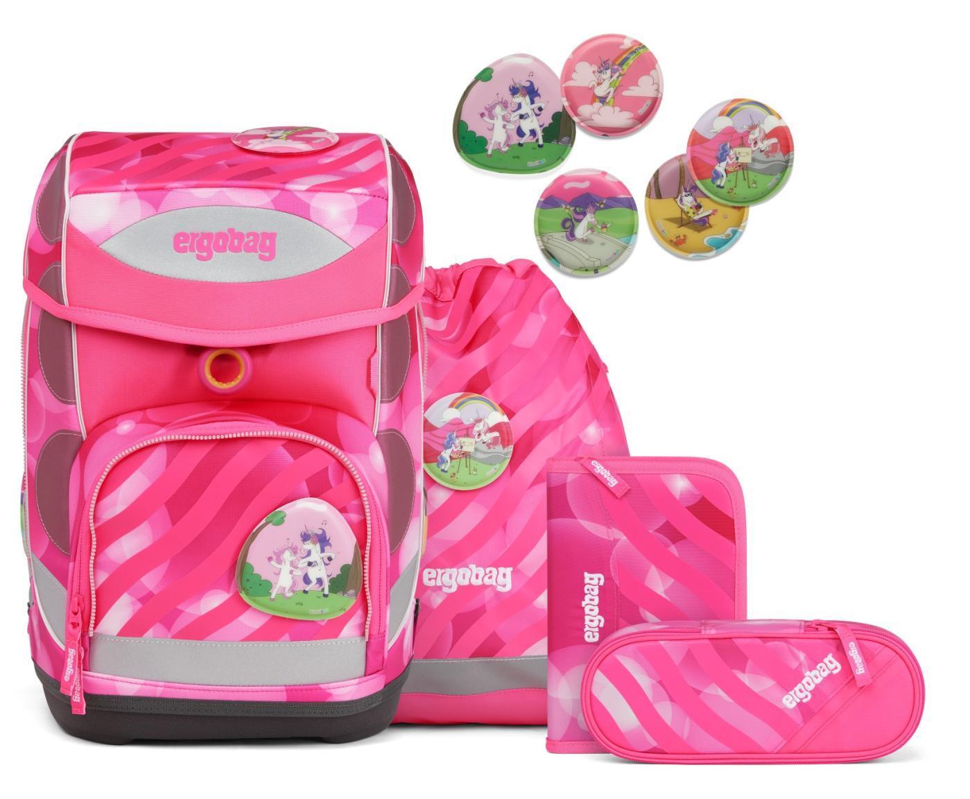 Mädchenschultasche Set neonpink KuntBärbuntes Einhorn ergobag cubo