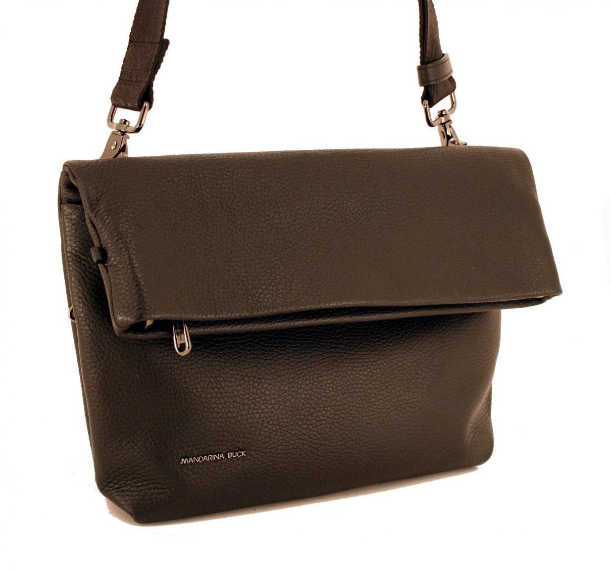 Mandarina Duck Falttasche Mellow Leder Nero Schwarz