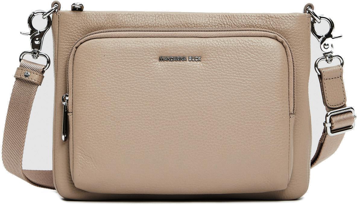Mandarina Duck Mellow Leather Umhängetasche Crossover Warm Taupe