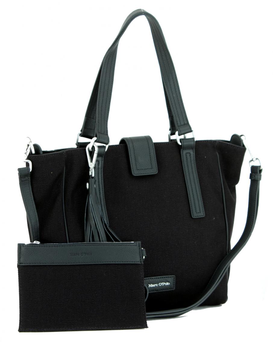 Marc OPolo Shoppertasche Stoff Canvas Leder Fransen schwarz