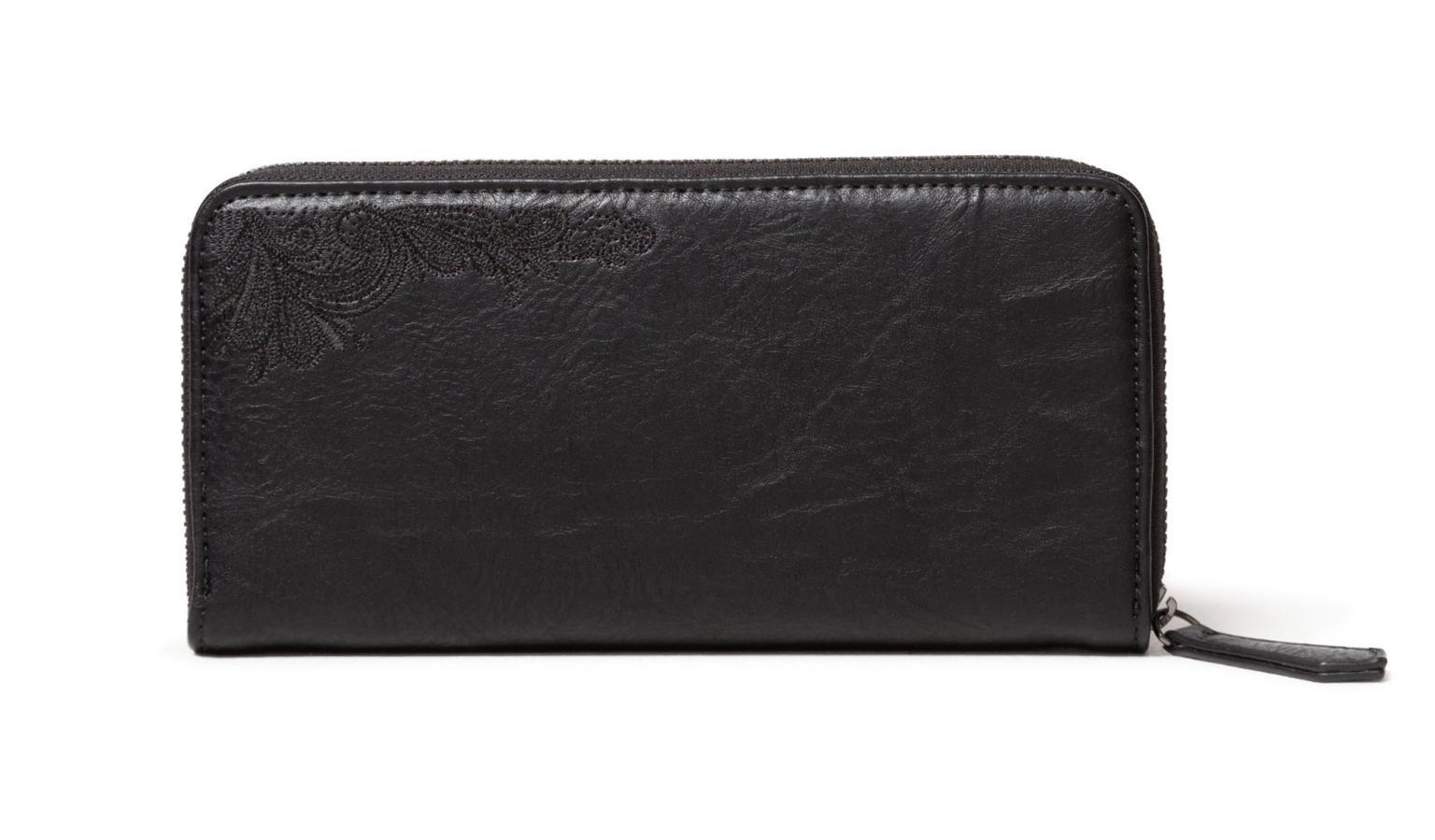 Martini Geldtasche Desigual Zip Around Negro Nieten Stickerei