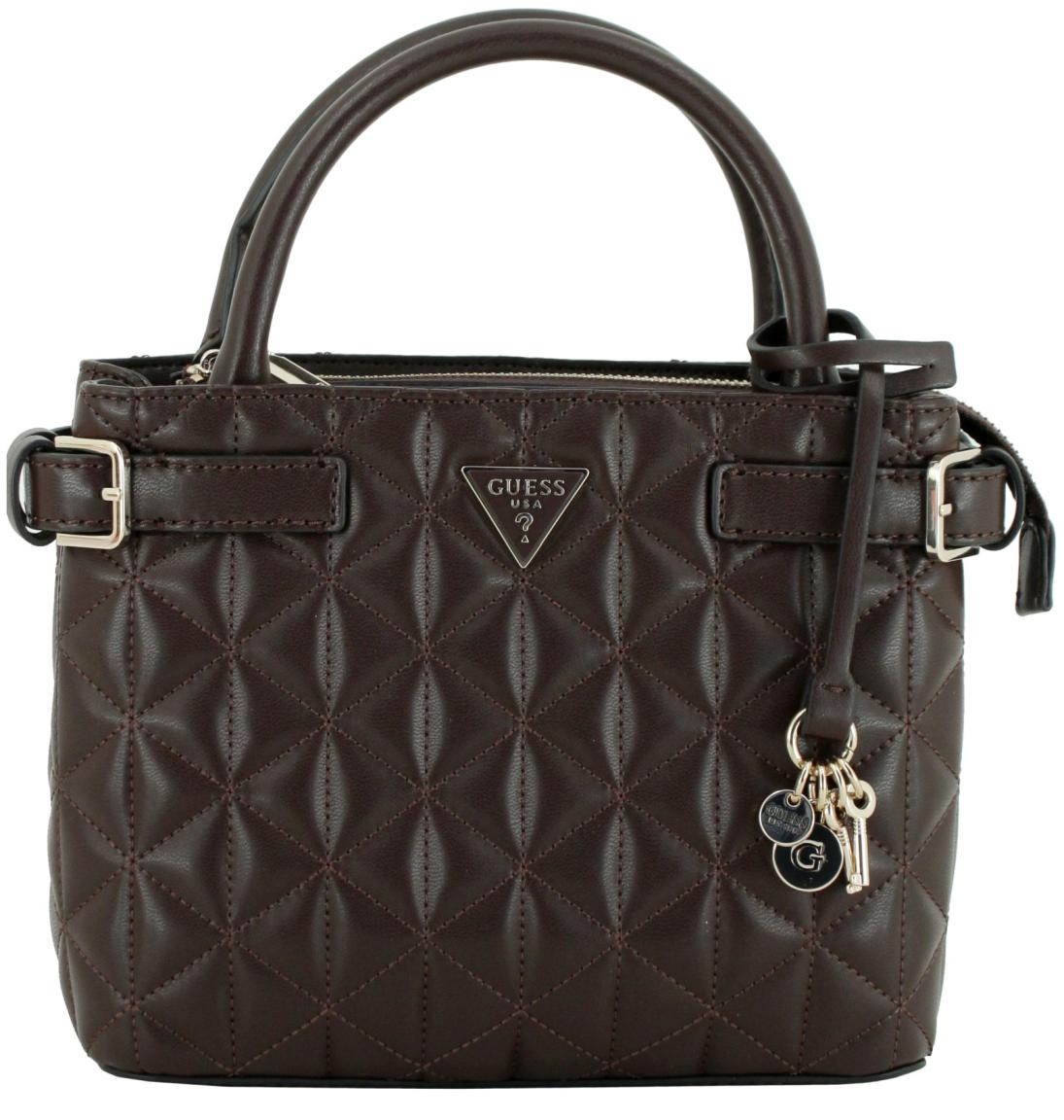 Minihandtasche dunkelbraun Guess Paisleigh Espresso gesteppt