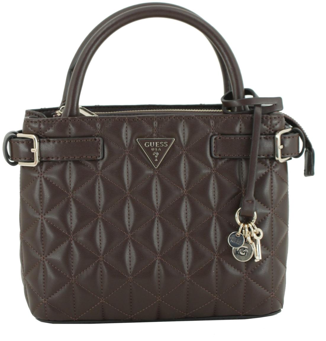 Minihandtasche dunkelbraun Guess Paisleigh Espresso gesteppt