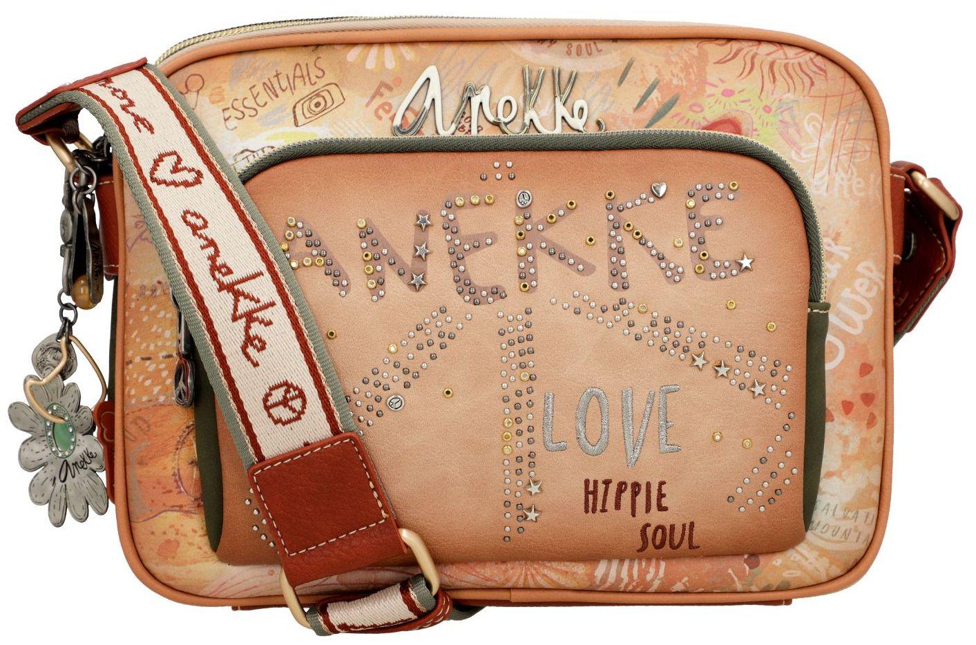 Peace and Love Anekke Flowers Camera Bag mit Nieten Beige 