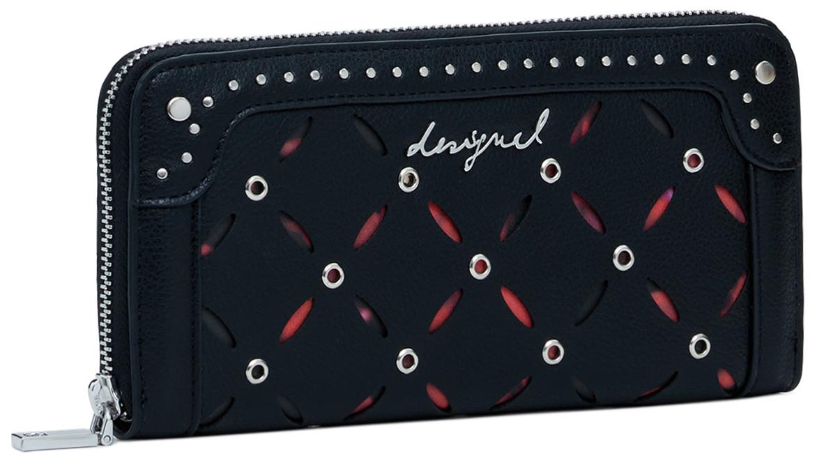 Portemonnaie Fiona Desigual Yankee Karten Münzen Nieten schwarz Cut Outs