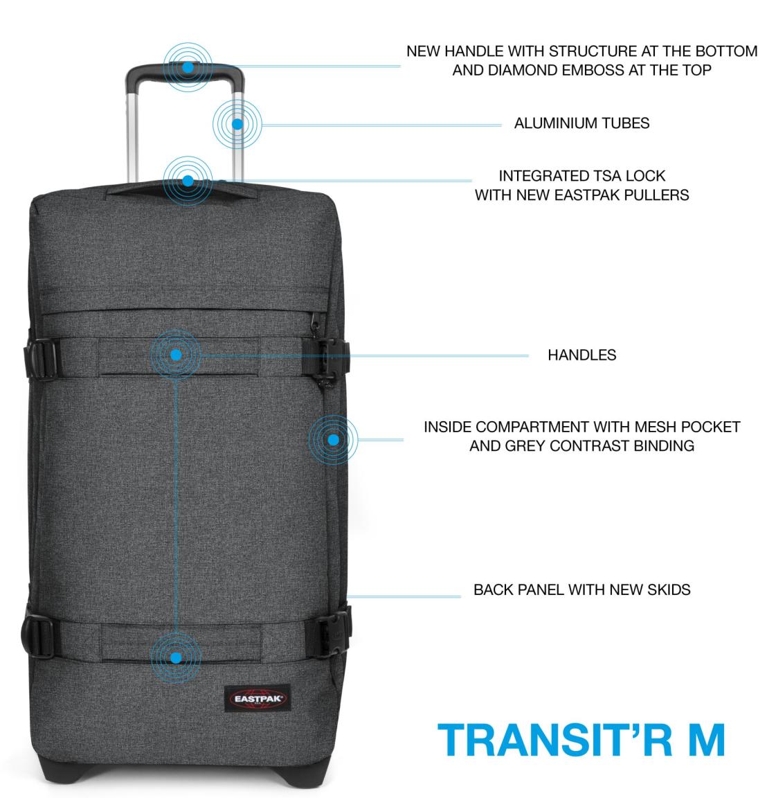 Reisetaschen Trolley Eastpak Transitr M Black Denim anthrazitfarben meliert