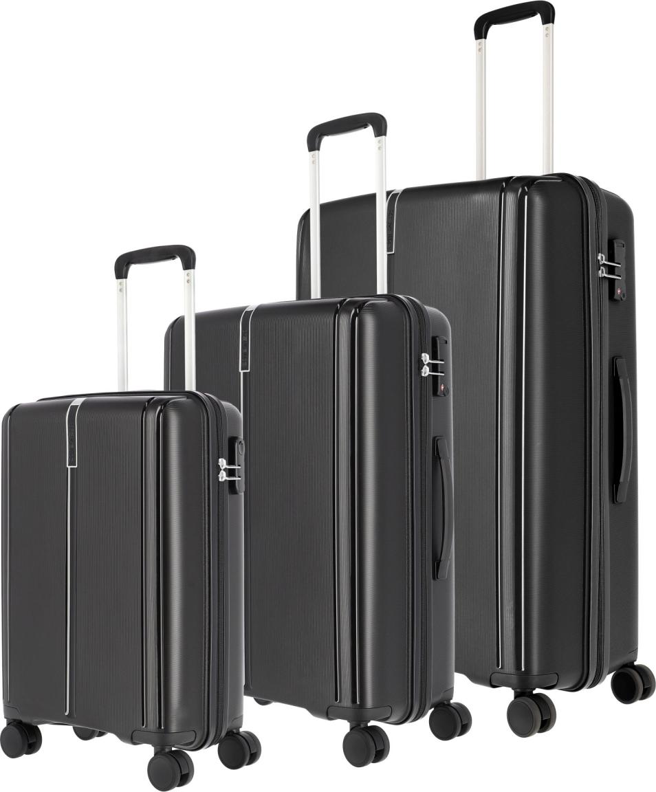 Reisetrolley dreiteiliges Set Travelite Vaka schwarz Hartschale L/M/S