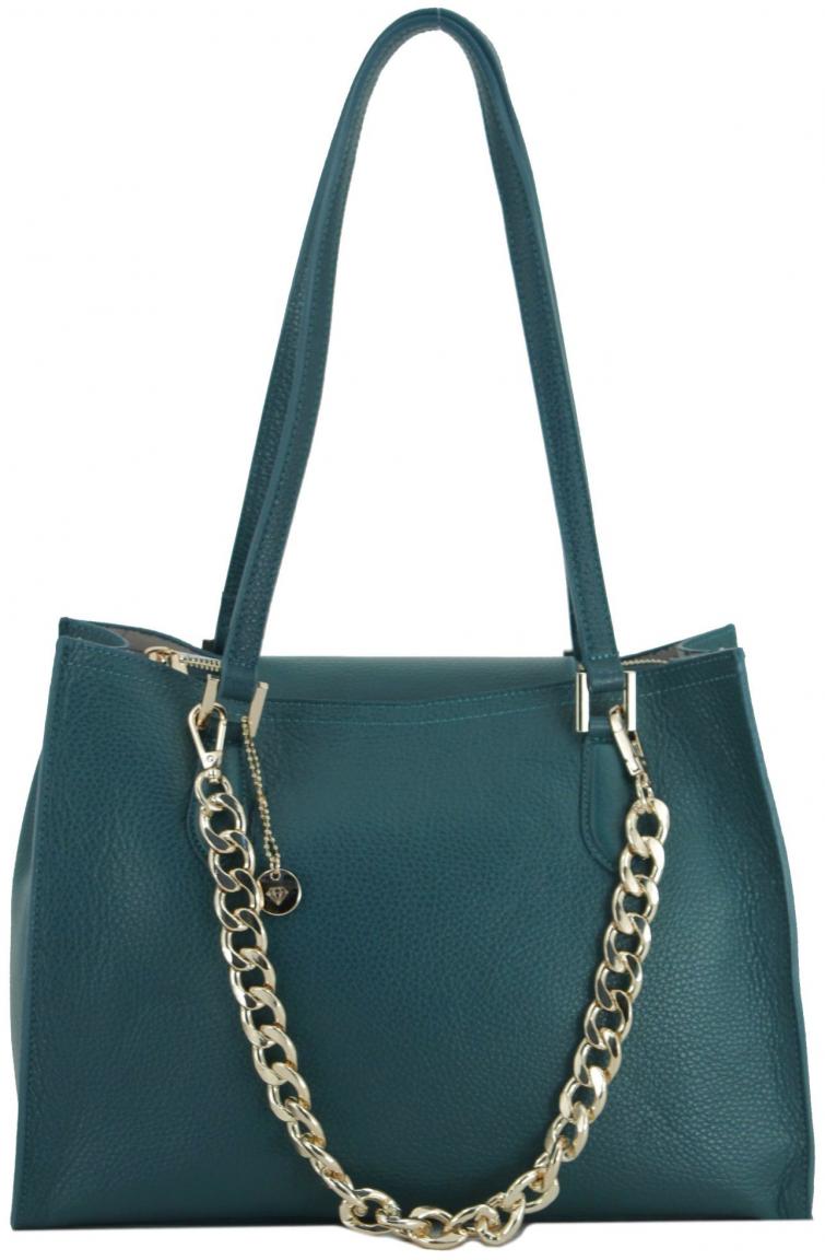 Riementasche Caleidos Ottanio petrol Kette genarbtes Leder