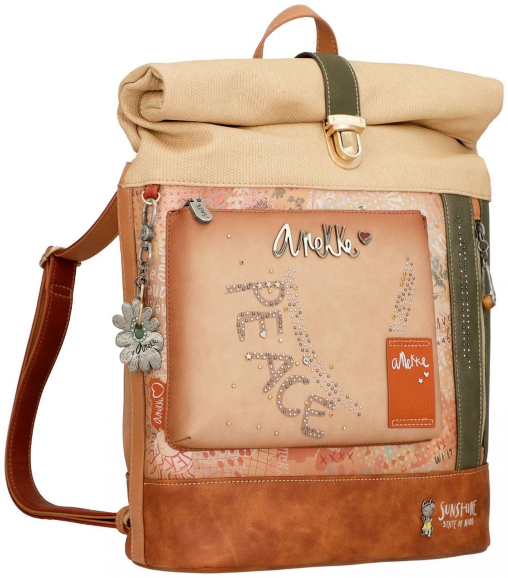 Rollrucksack mit Nietendekor Anekke Peace & Love Flowers beige bunt