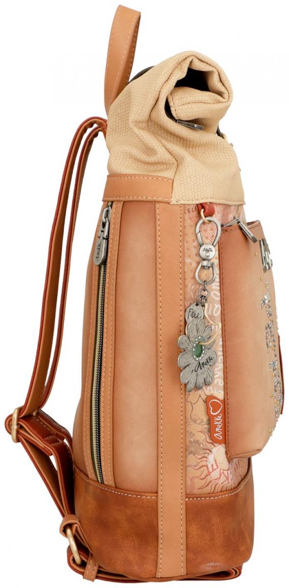 Rollrucksack mit Nietendekor Anekke Peace & Love Flowers beige bunt