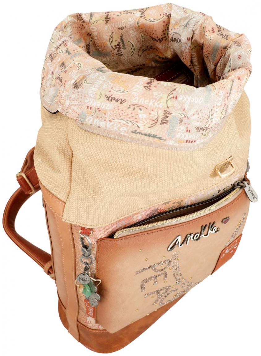 Rollrucksack mit Nietendekor Anekke Peace & Love Flowers beige bunt