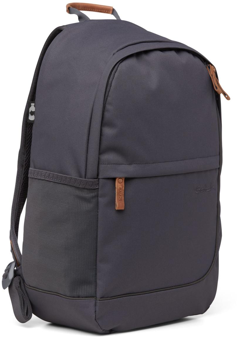 Satch Fly Friezeitrucksack Pure Grey Lederdetails