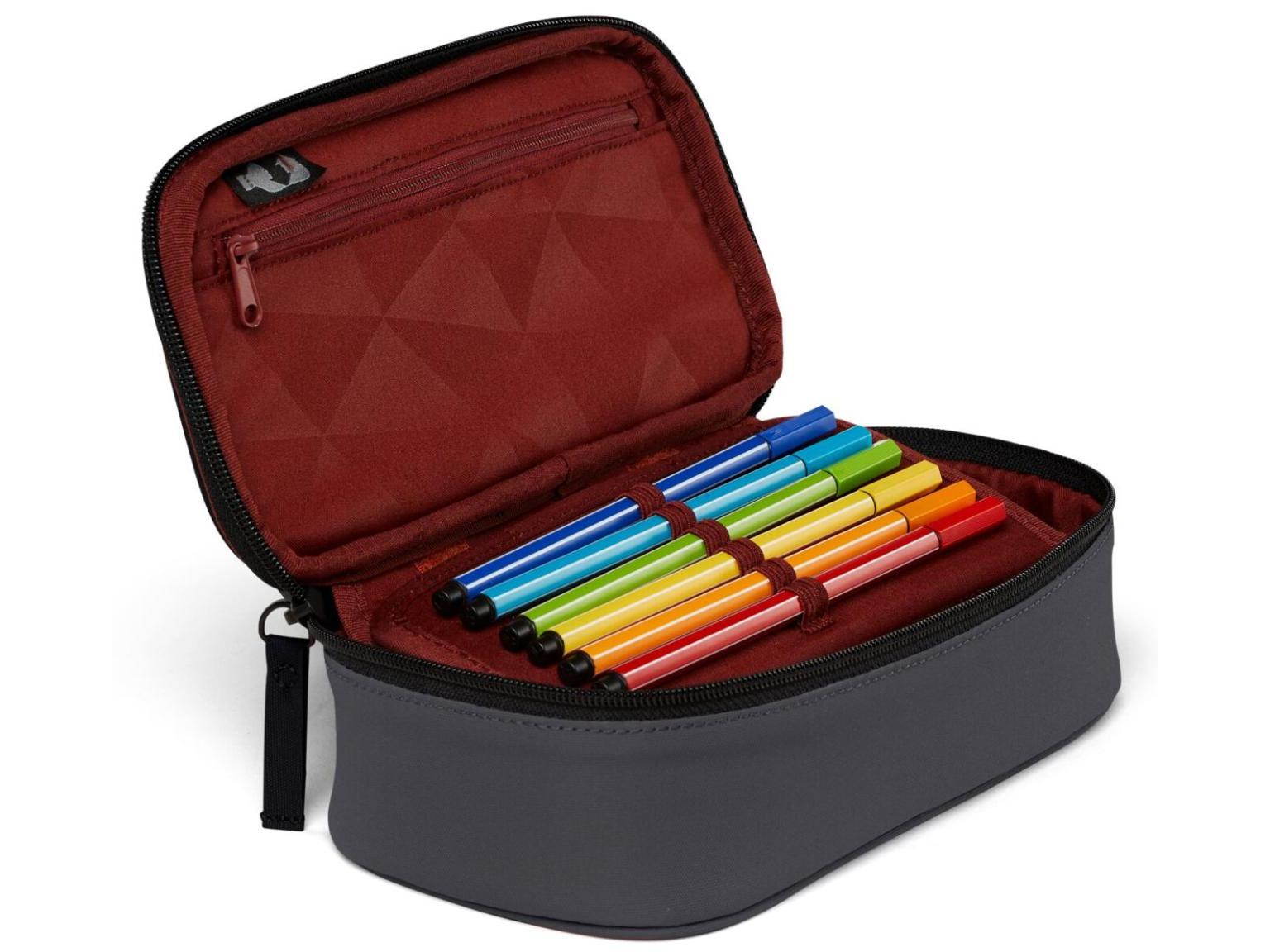 Satch Pack Fire Up Schultaschenset Turnbeutel Schüttelpennal rot grau Streifen