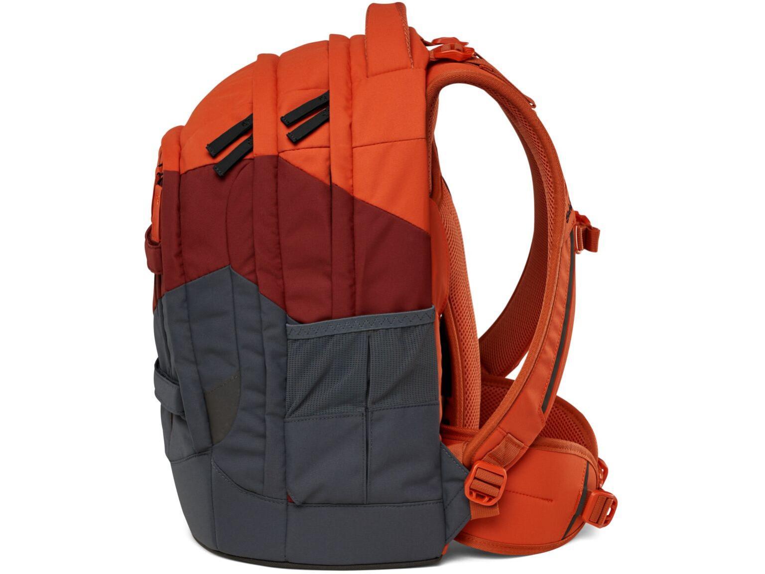 Satch Pack Fire Up Schultaschenset Turnbeutel Schüttelpennal rot grau Streifen