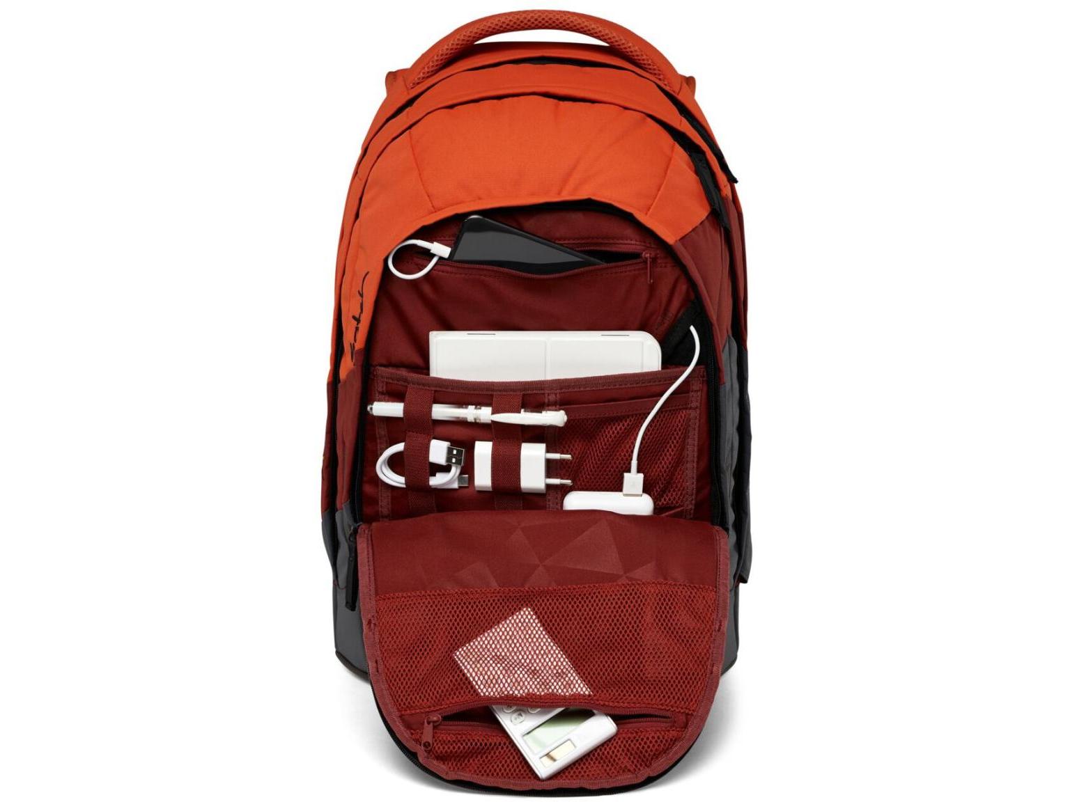 Satch Pack Fire Up Schultaschenset Turnbeutel Schüttelpennal rot grau Streifen