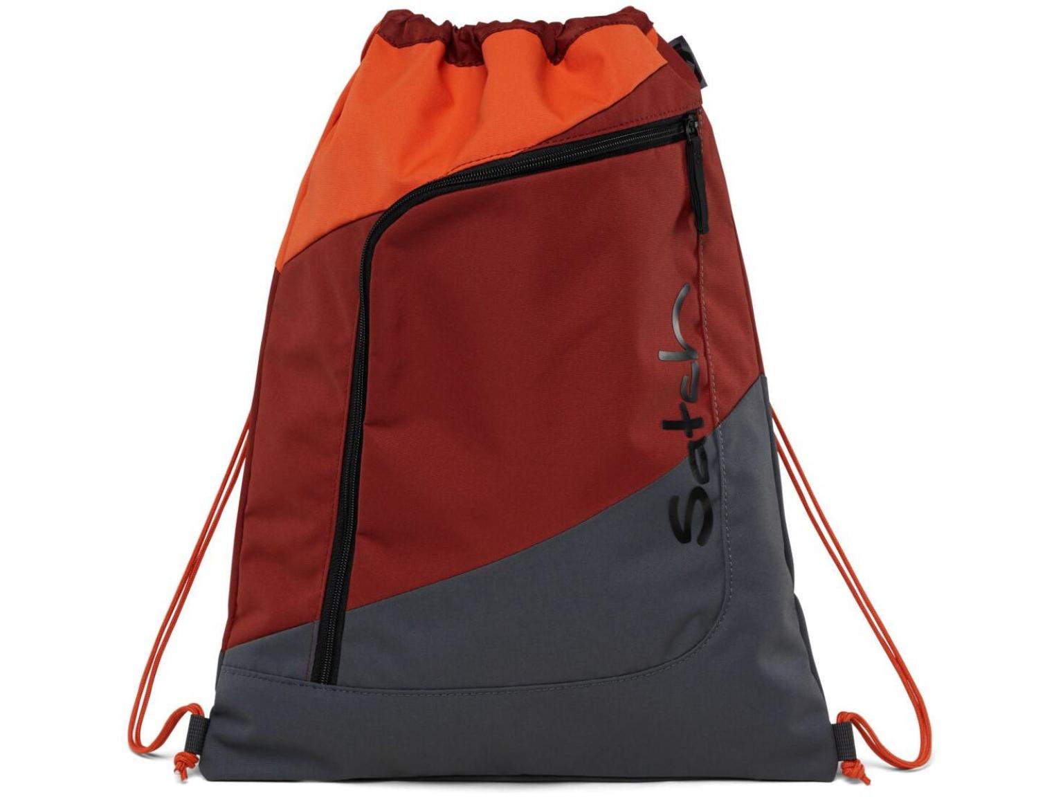 Satch Pack Fire Up Schultaschenset Turnbeutel Schüttelpennal rot grau Streifen