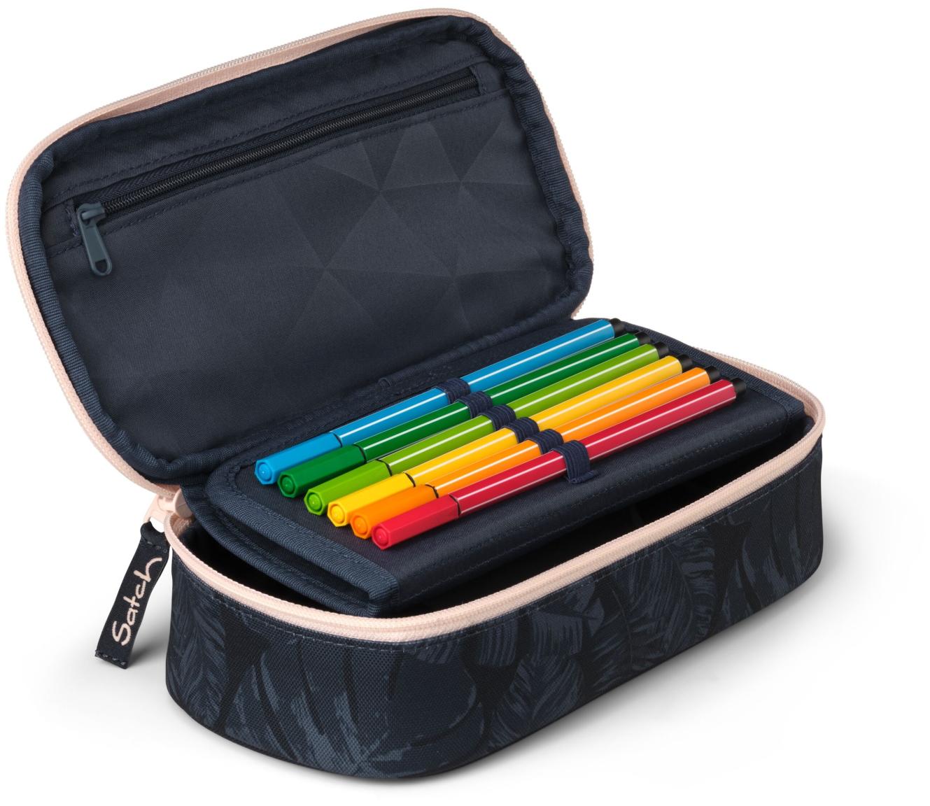 Satch Schlamperbox Midnight Jungle Blätterprint dunkelblau