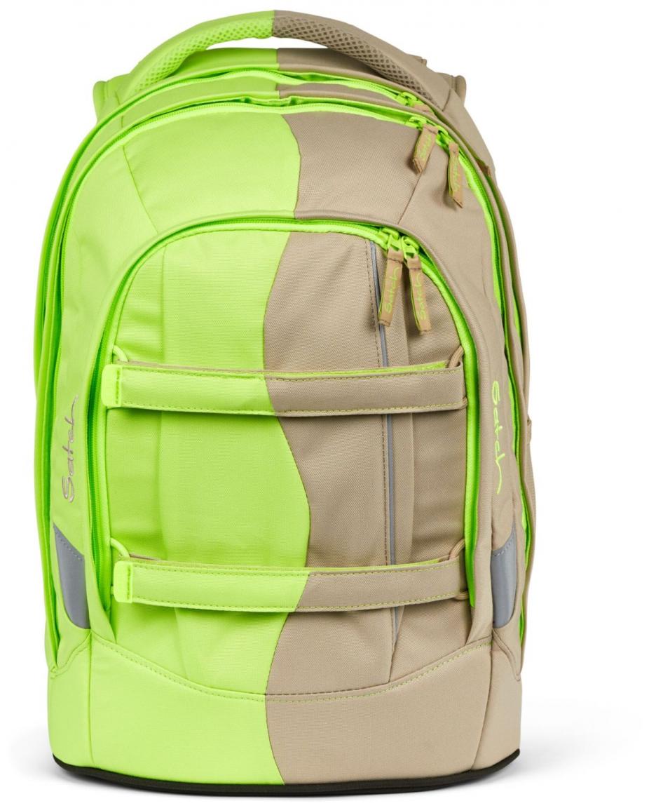 Satch Schulrucksack Pack Double Trouble neongrün beige