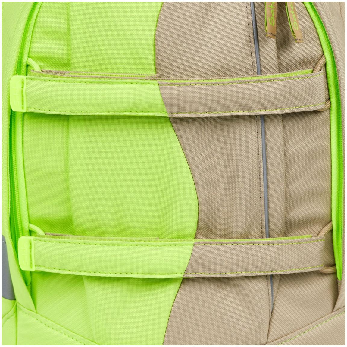 Satch Schulrucksack Pack Double Trouble neongrün beige