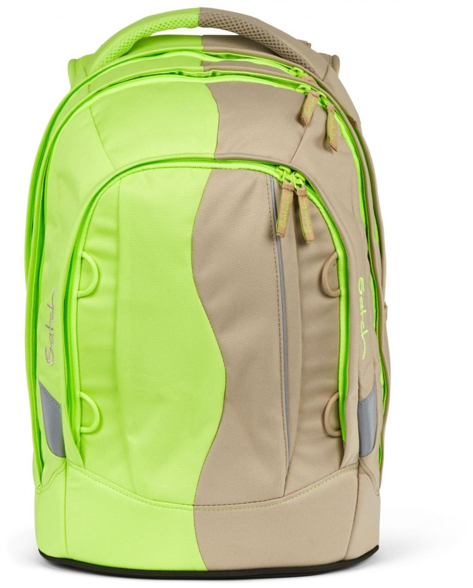 Satch Schulrucksack Pack Double Trouble neongrün beige