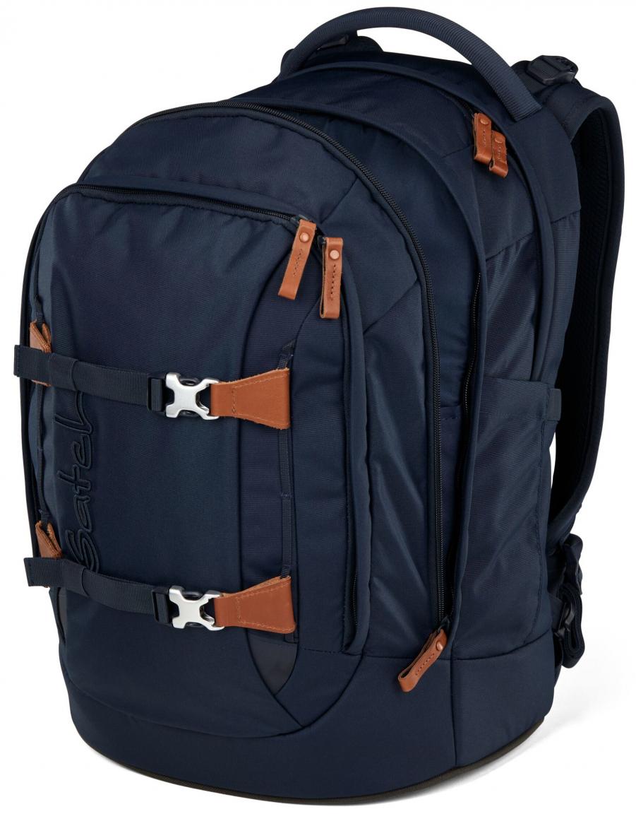 Satch dunkelblauer Jugendranzen recycelt Lederdetails Nordic Blue Ready Swap