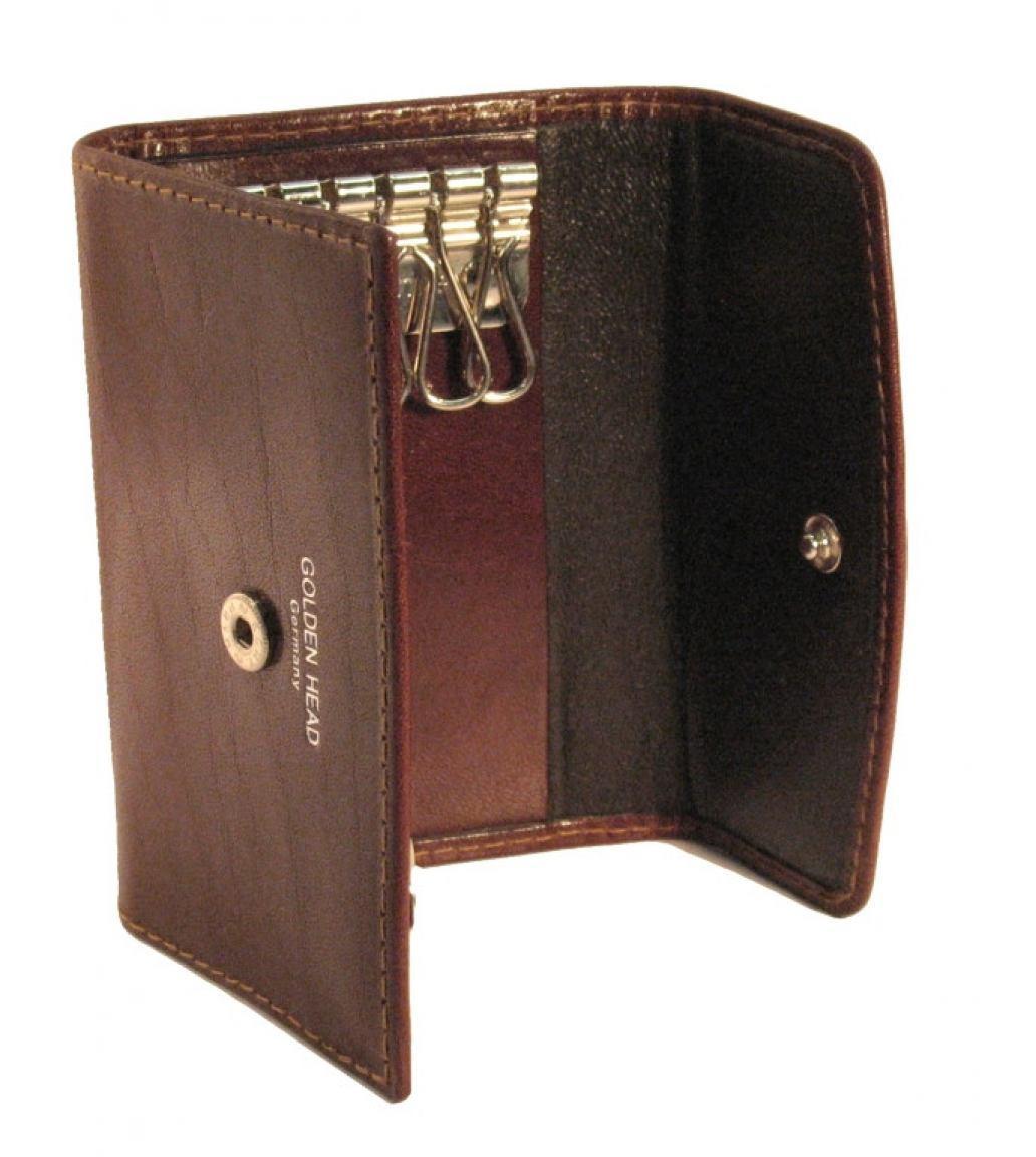 Schlüsseletui mit Karabiner Golden Head Leder braun