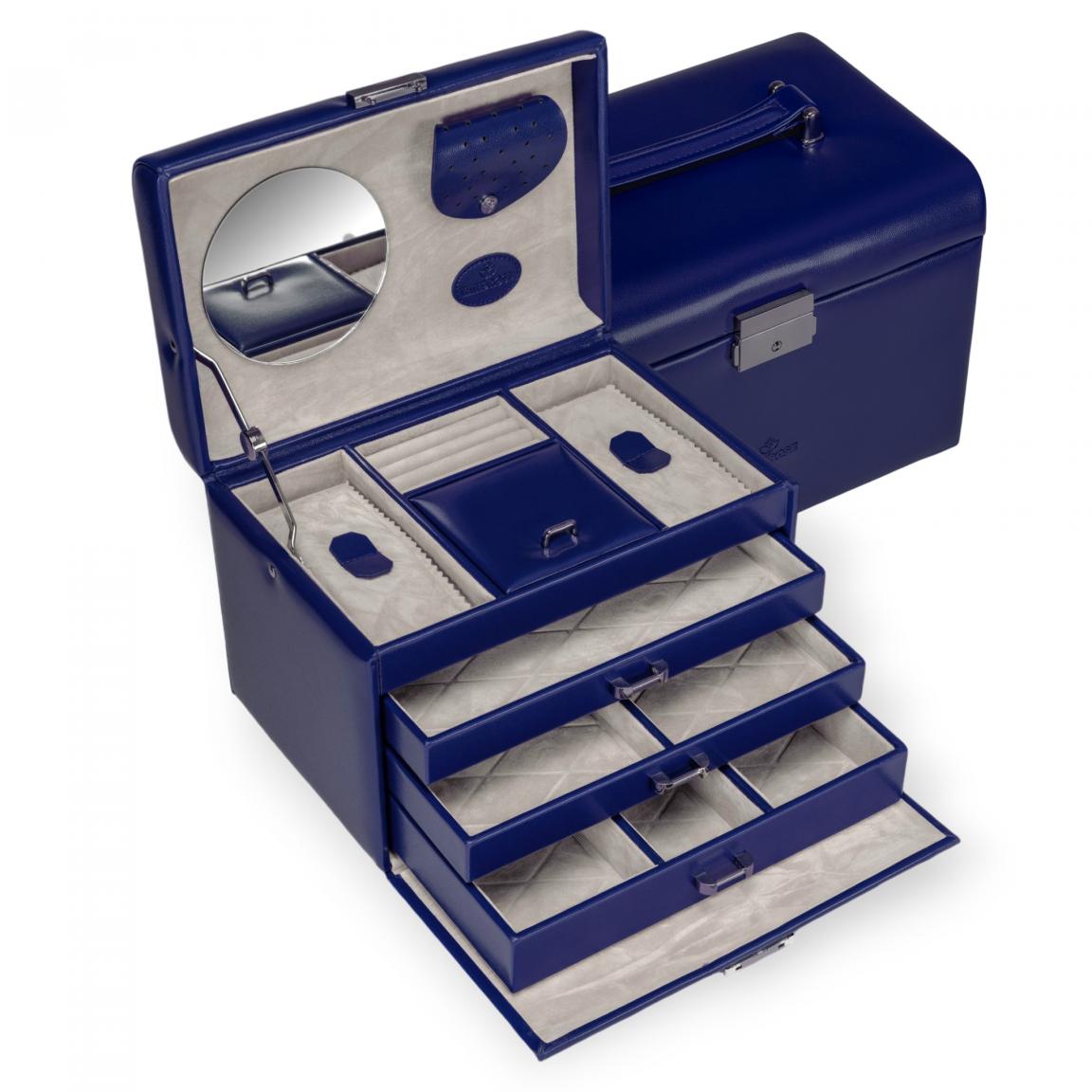 Schmuckkoffer Windrose Merino Moda dunkelblau verschließbar