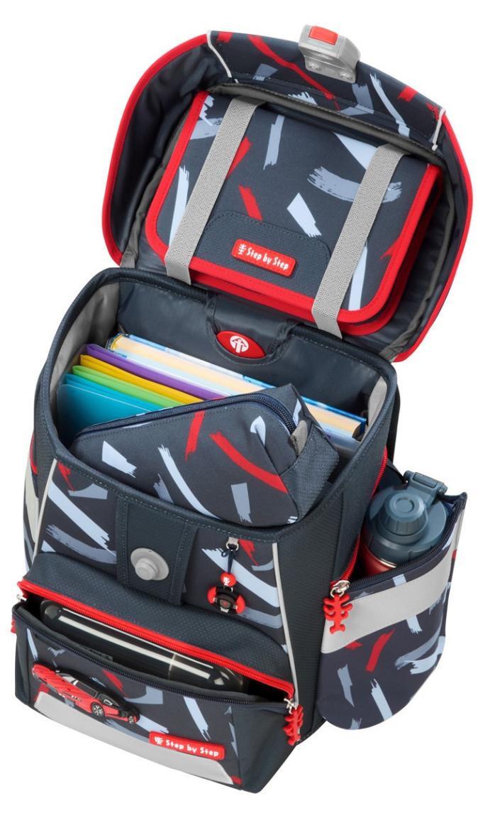 Schulrucksack Komplettset grau rot Auto Step by Step Sports Car Mick