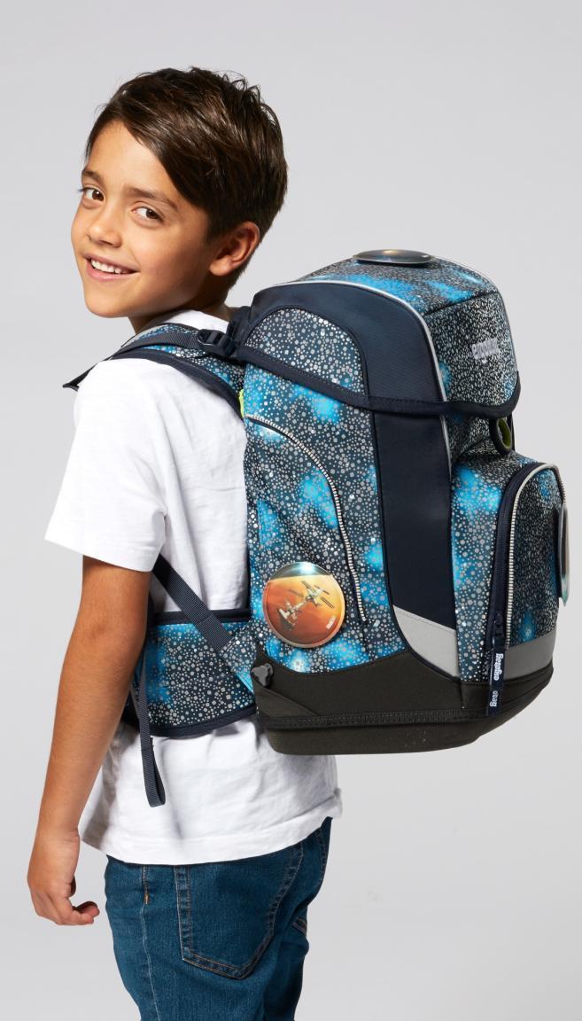 Schulrucksacktset ergobag cubo Weltall reflektieren dunkelblau Schüttelpennal Sportbeutel