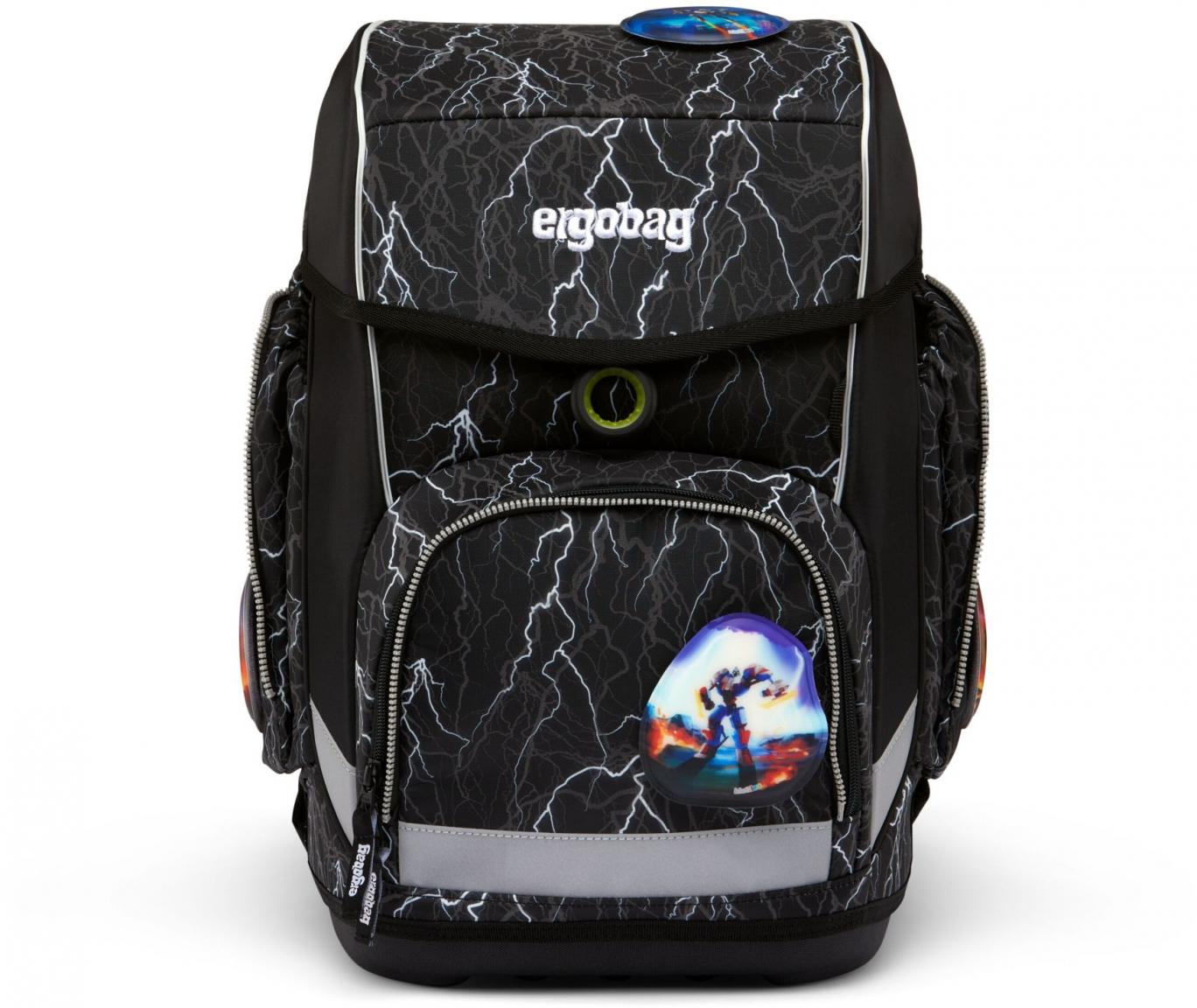 Schultaschenset Ergobag Cubo Super ReflektBär Blitze grau schwarz