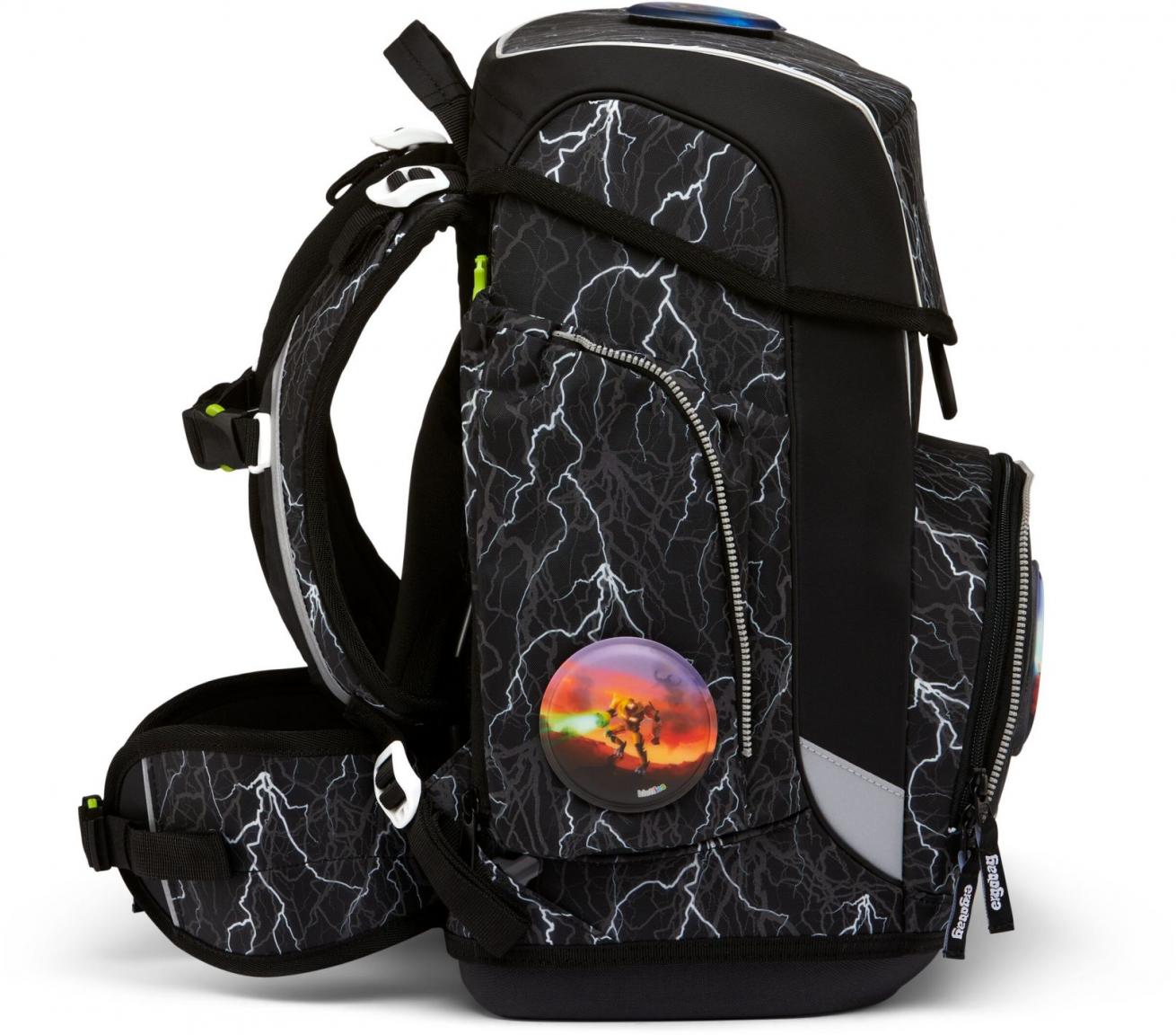 Schultaschenset Ergobag Cubo Super ReflektBär Blitze grau schwarz