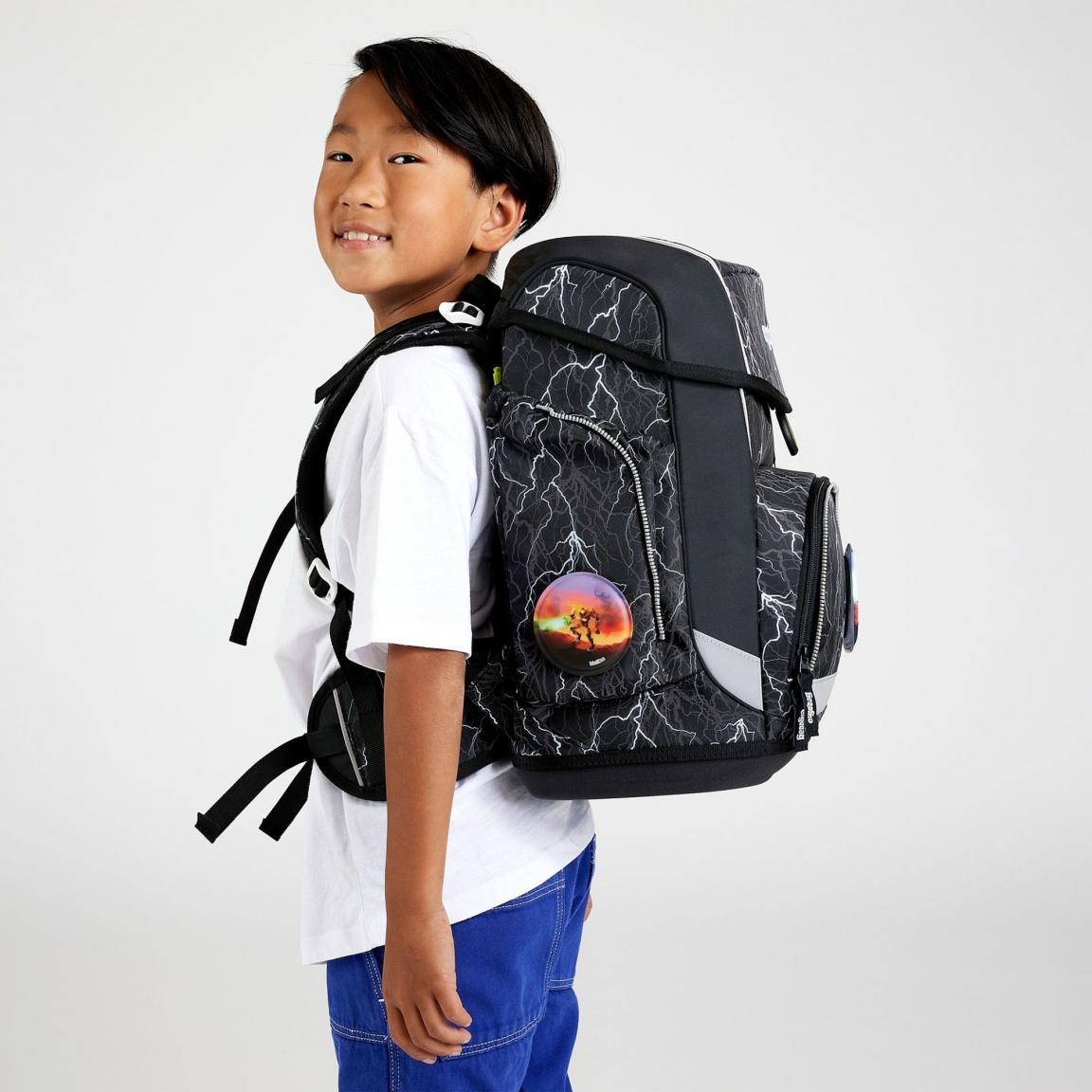 Schultaschenset Ergobag Cubo Super ReflektBär Blitze grau schwarz