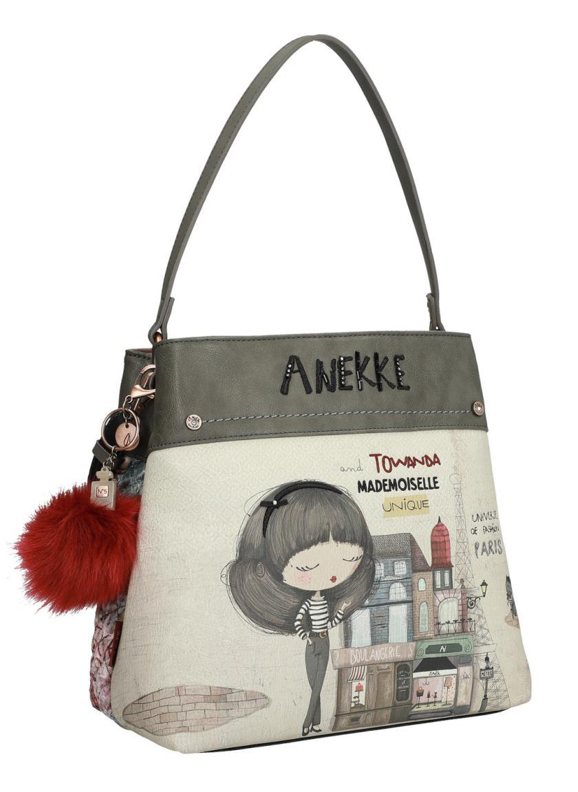 Schultertasche Anekke Couture Paris Samtstoff Beige Glitzer