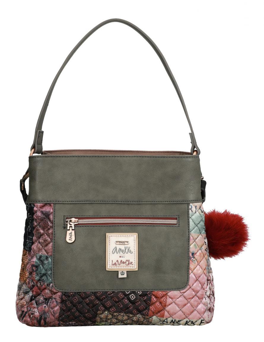 Schultertasche Anekke Couture Paris Samtstoff Beige Glitzer