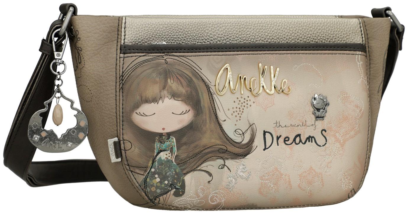 Schultertasche Anekke Real Braunton mit Metalliceffekt