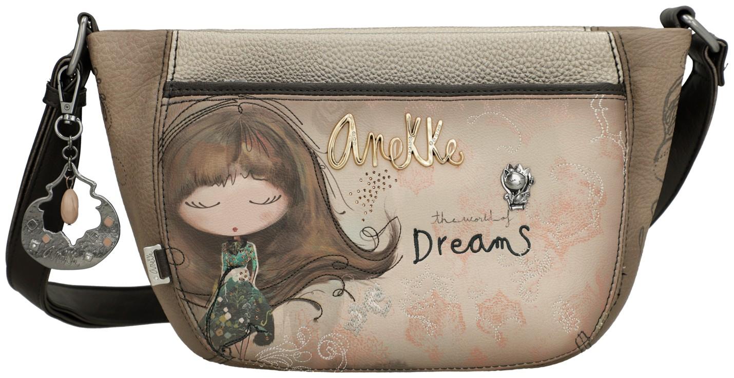 Schultertasche Anekke Real Braunton mit Metalliceffekt