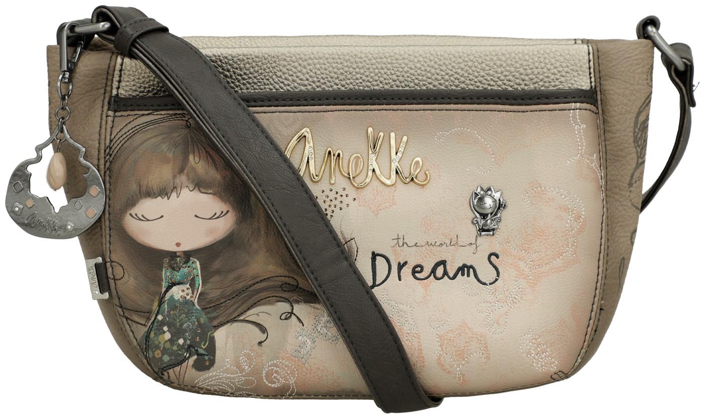 Schultertasche Anekke Real Braunton mit Metalliceffekt