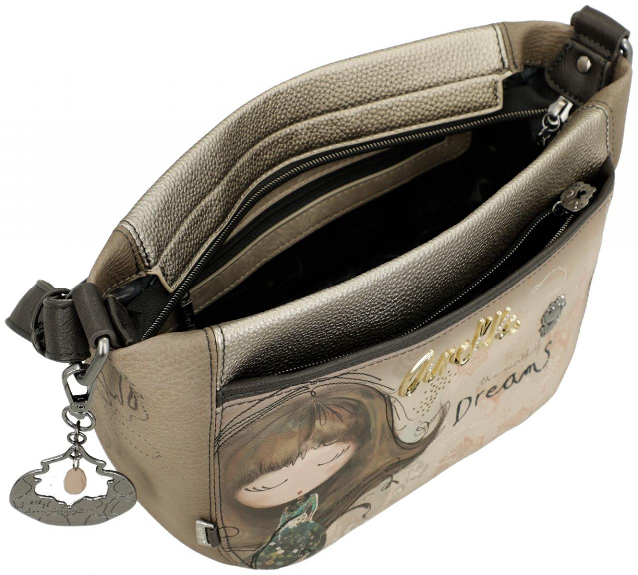 Schultertasche Anekke Real Braunton mit Metalliceffekt