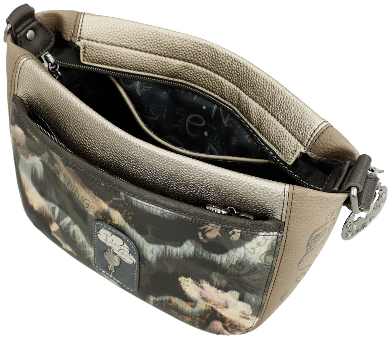 Schultertasche Anekke Real Braunton mit Metalliceffekt