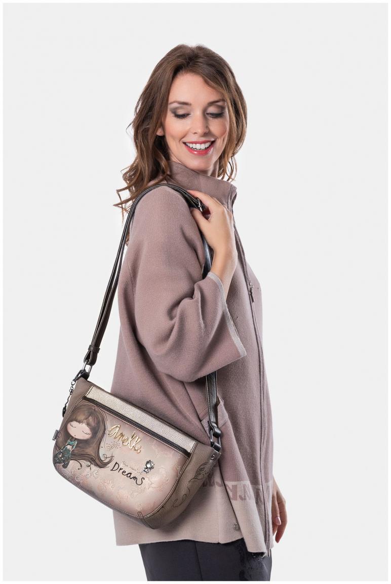 Schultertasche Anekke Real Braunton mit Metalliceffekt