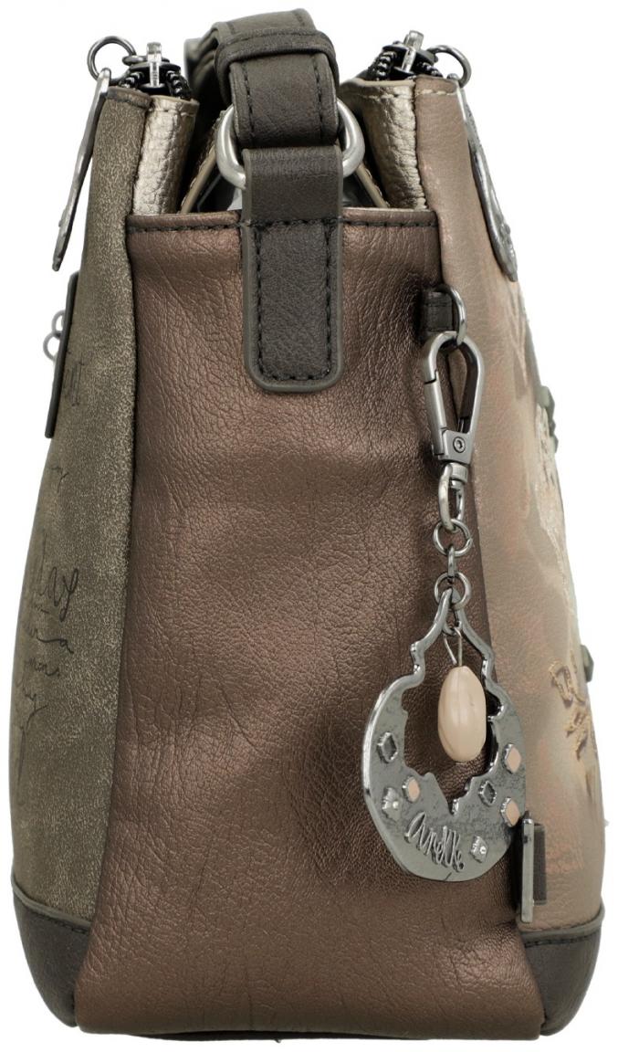 Schultertasche Anekke Real Glitzersteine Nieten beige dreigeteilt