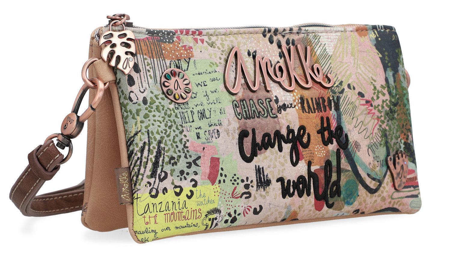 Schultertasche Clutch Anekke Jungle bestickt bunt beige