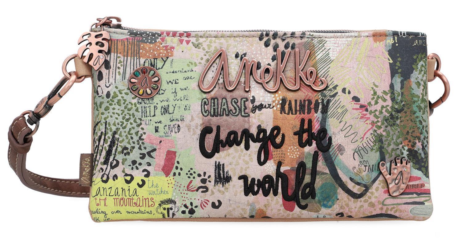 Schultertasche Clutch Anekke Jungle bestickt bunt beige