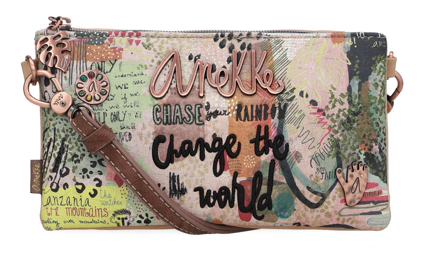 Schultertasche Clutch Anekke Jungle bestickt bunt beige
