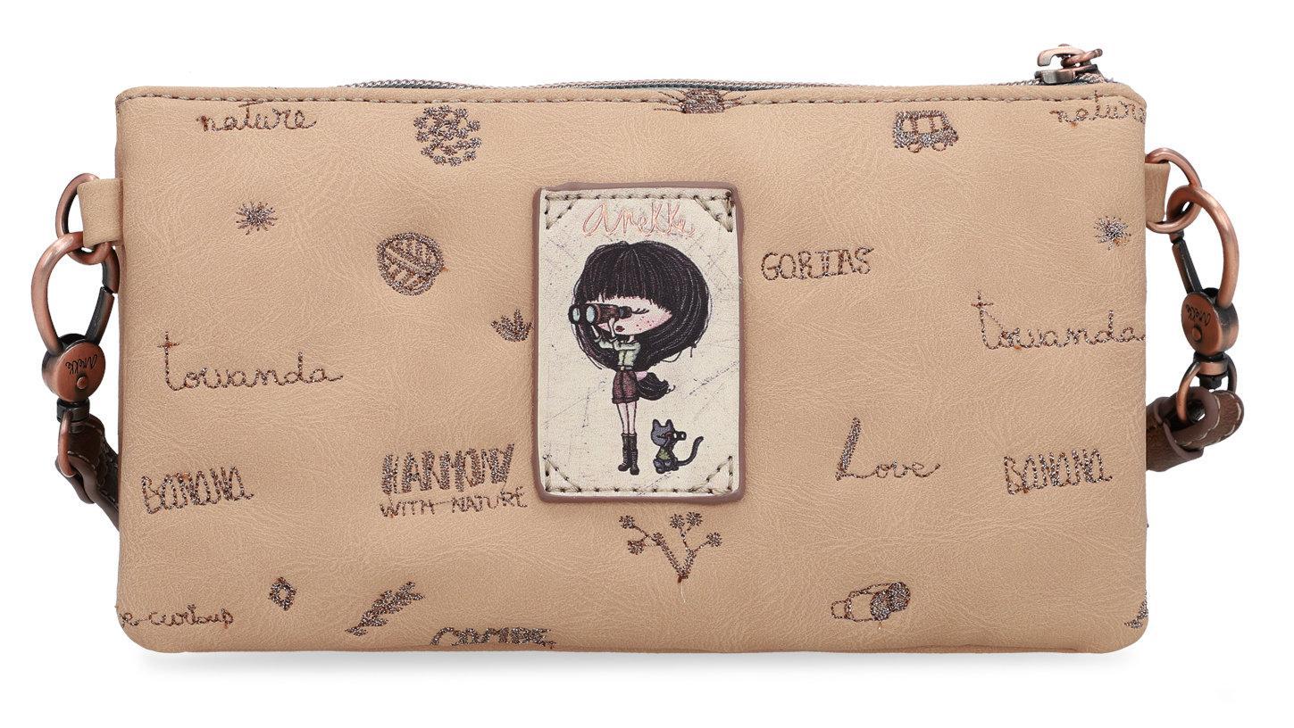 Schultertasche Clutch Anekke Jungle bestickt bunt beige