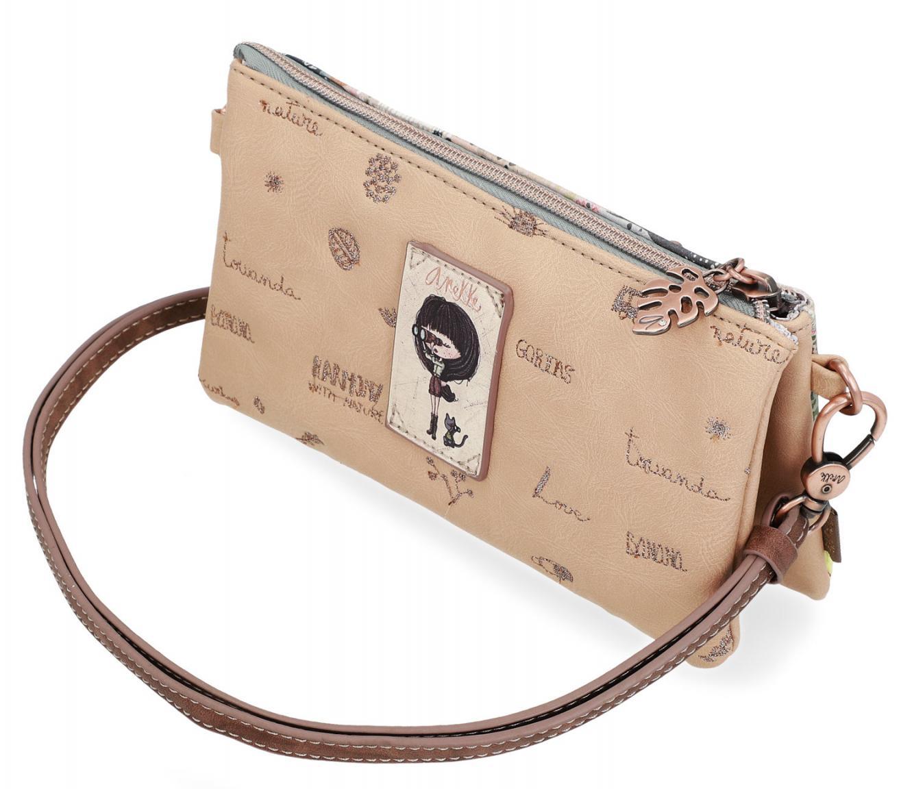 Schultertasche Clutch Anekke Jungle bestickt bunt beige