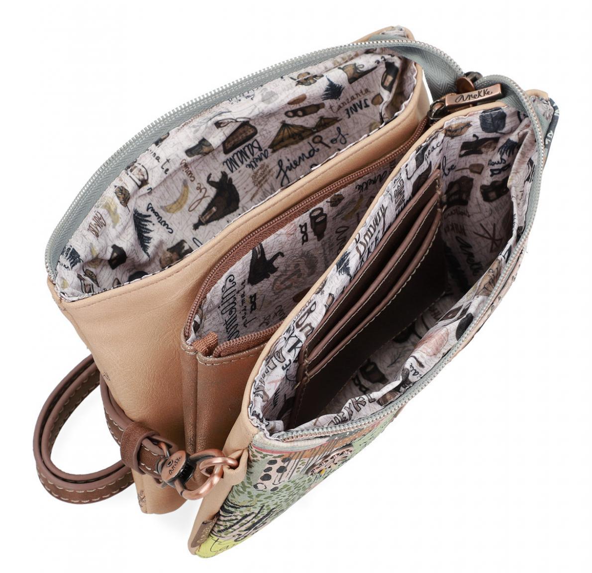 Schultertasche Clutch Anekke Jungle bestickt bunt beige