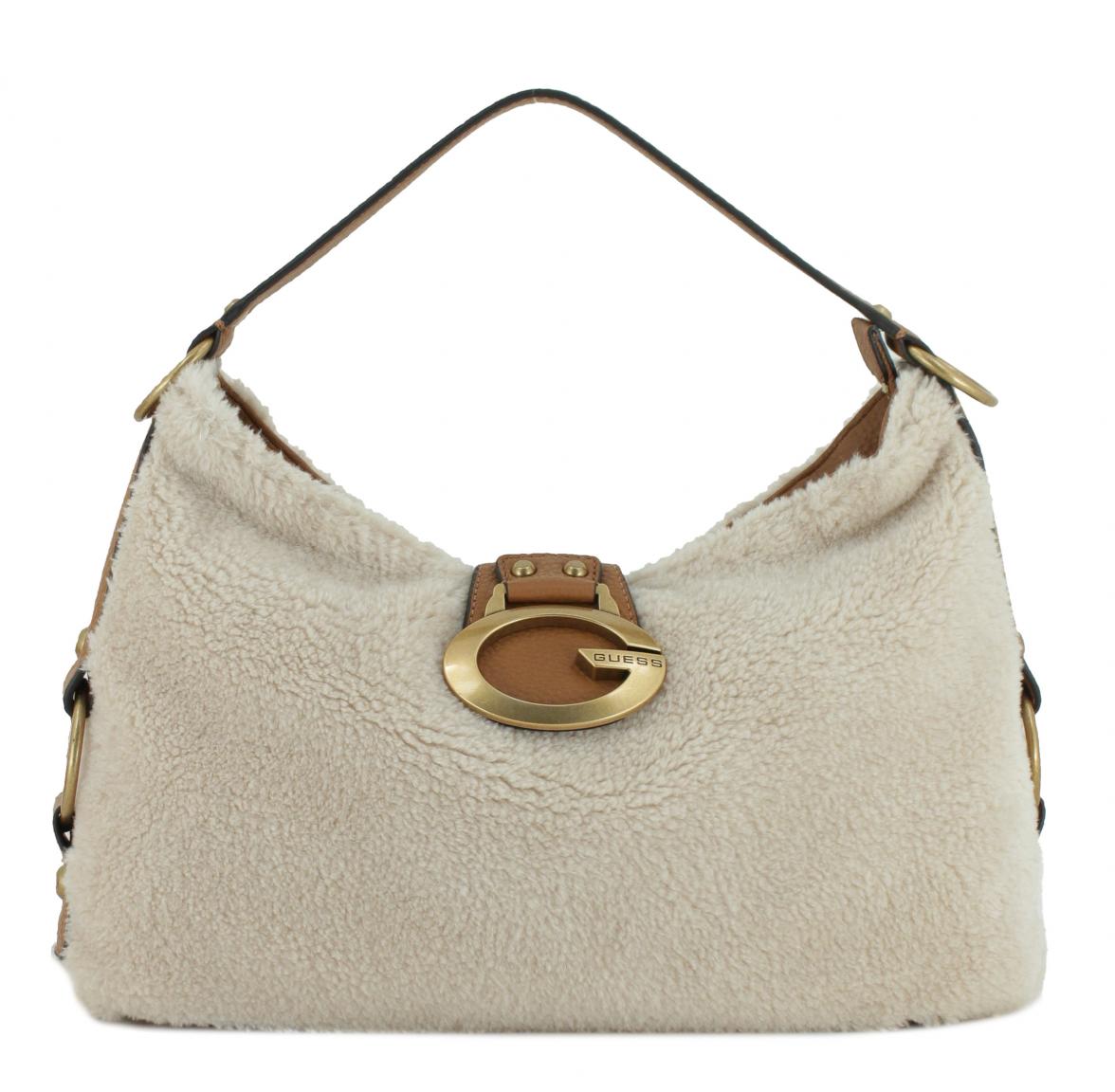 Schultertasche Guess Camden Natural Cognac hellbeige Teddyfell